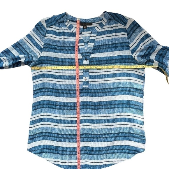 Zac & Rachel Blue Stripe Geometric Long sleeve Blouse Tulip Hem Sz M - Picture 8 of 13
